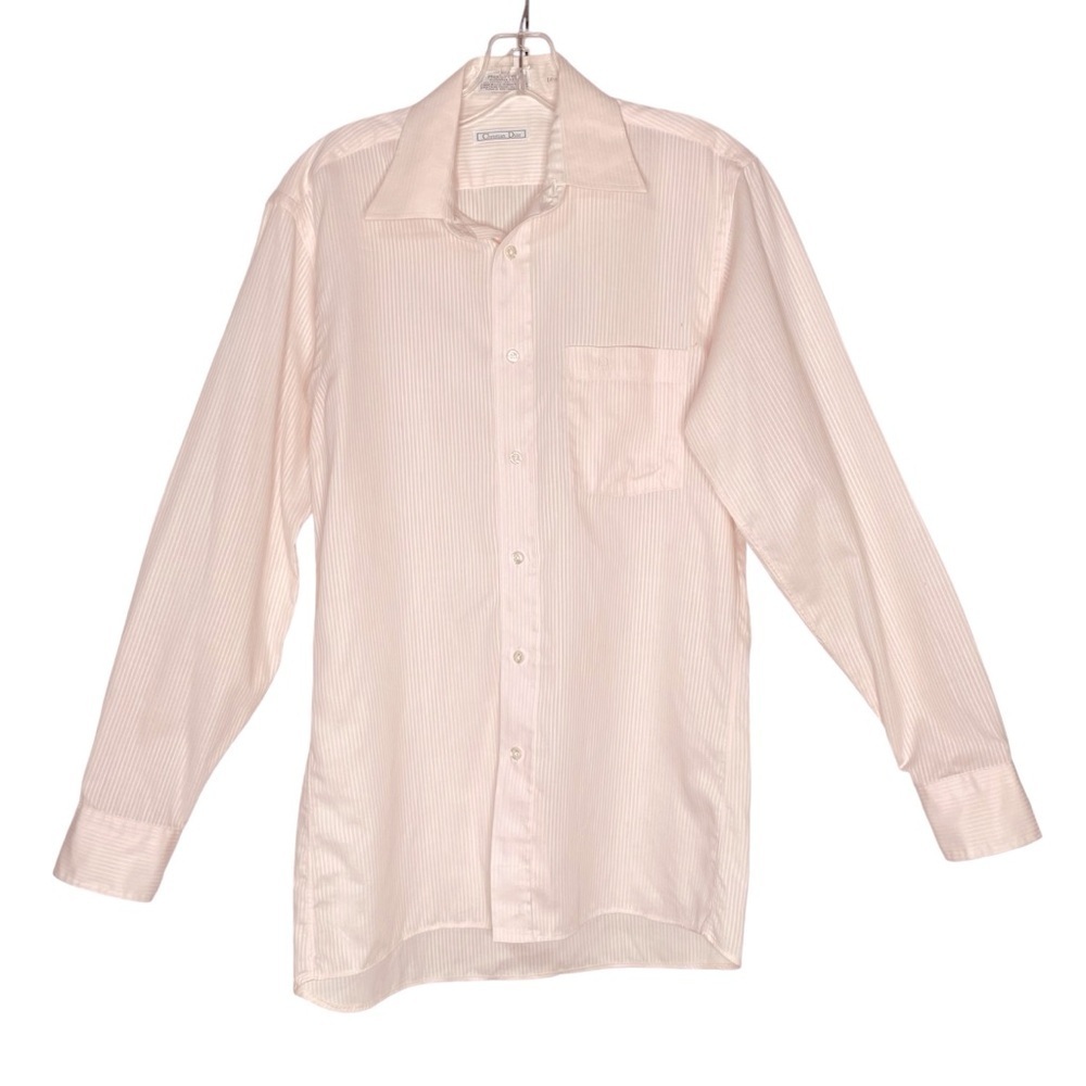Christian Dior Pink Striped Dress Shirt Men’s 14.5 32/33 Long Sleeve Vintage USA - Picture 2 of 16